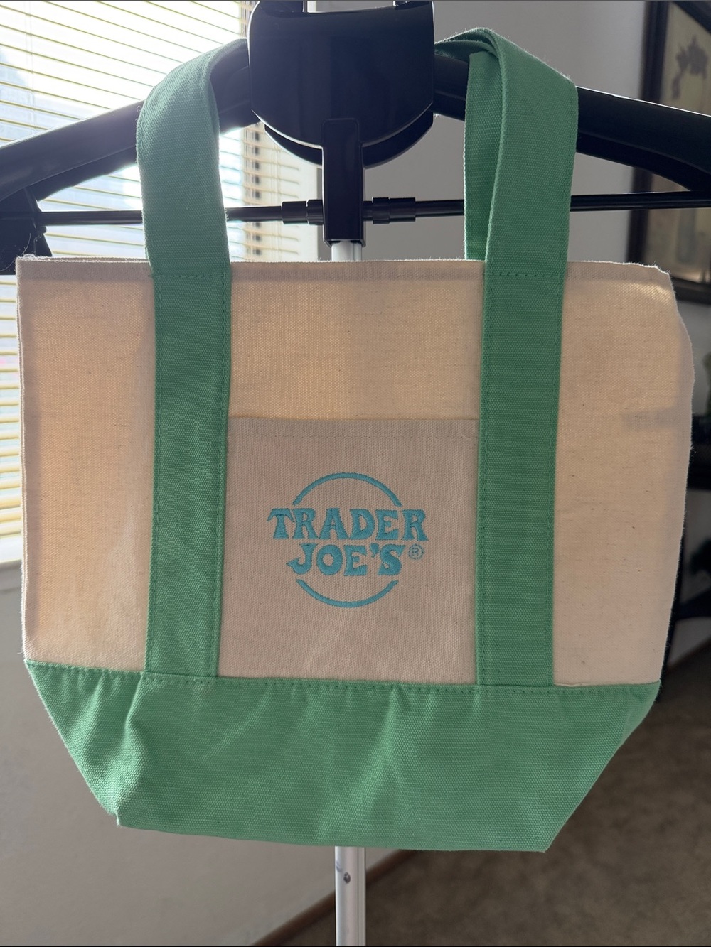 Canvas Tote Bag in Green and Cream